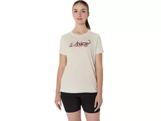 ASICS KURZARM-T-SHIRT MIT BLUMENSLOGAN FÜR DAMEN