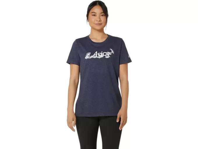 ASICS KURZARM-T-SHIRT MIT BLUMENSLOGAN FÜR DAMEN