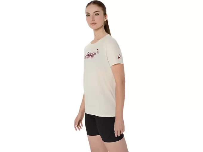 ASICS KURZARM-T-SHIRT MIT BLUMENSLOGAN FÜR DAMEN