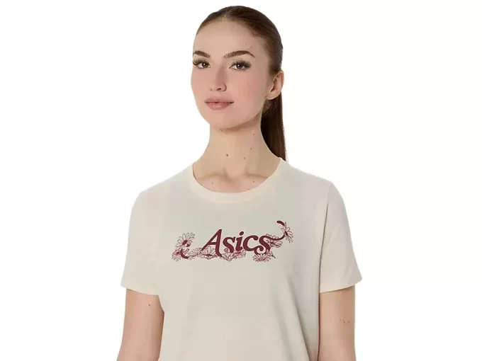 ASICS KURZARM-T-SHIRT MIT BLUMENSLOGAN FÜR DAMEN