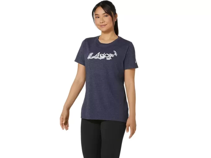 ASICS KURZARM-T-SHIRT MIT BLUMENSLOGAN FÜR DAMEN