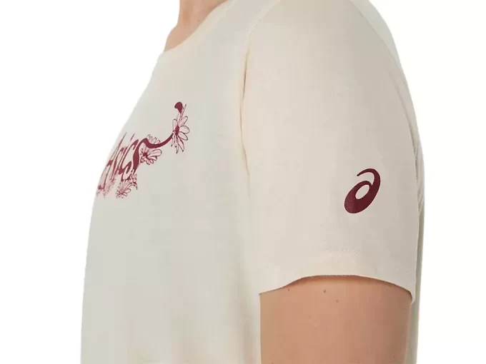 ASICS KURZARM-T-SHIRT MIT BLUMENSLOGAN FÜR DAMEN