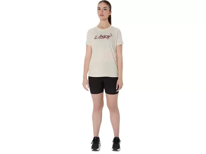 ASICS KURZARM-T-SHIRT MIT BLUMENSLOGAN FÜR DAMEN