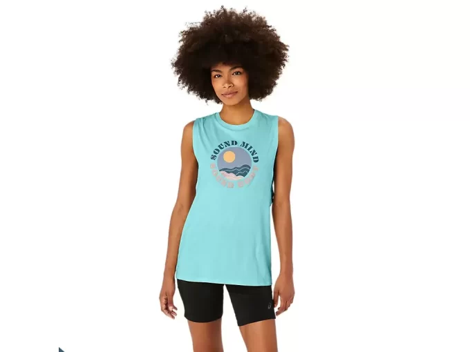 ASICS MUSCLE T-SHIRT MIT SLOGAN „SUN IN THE SKY“ FÜR DAMEN ASICS MUSCLE T-SHIRT MIT SLOGAN „SUN IN THE SKY“ FÜR DAMEN