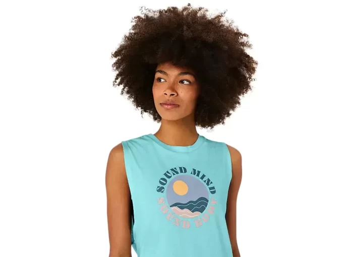 ASICS MUSCLE T-SHIRT MIT SLOGAN „SUN IN THE SKY“ FÜR DAMEN ASICS MUSCLE T-SHIRT MIT SLOGAN „SUN IN THE SKY“ FÜR DAMEN