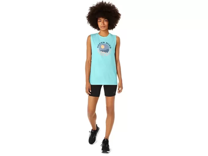 ASICS MUSCLE T-SHIRT MIT SLOGAN „SUN IN THE SKY“ FÜR DAMEN ASICS MUSCLE T-SHIRT MIT SLOGAN „SUN IN THE SKY“ FÜR DAMEN