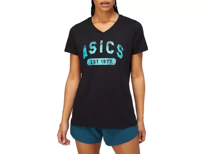 DAMEN-KURZARM-T-SHIRT MIT V-AUSSCHNITT „EST 1977“ DAMEN-KURZARM-T-SHIRT MIT V-AUSSCHNITT „EST 1977“