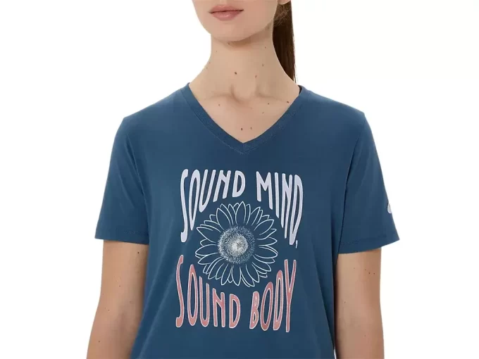 V-Ausschnitt mit Sonnenblumen-Slogan für Damen